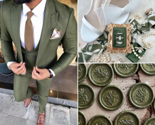 Olive Green Old Money Striped Wedding cover photo collage