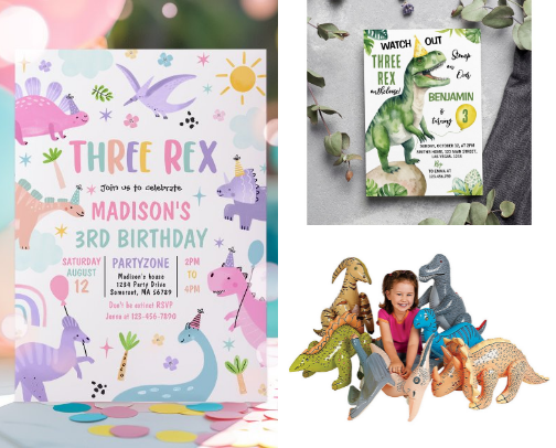 "Three-rex' Birthday party ideas cover photo collage