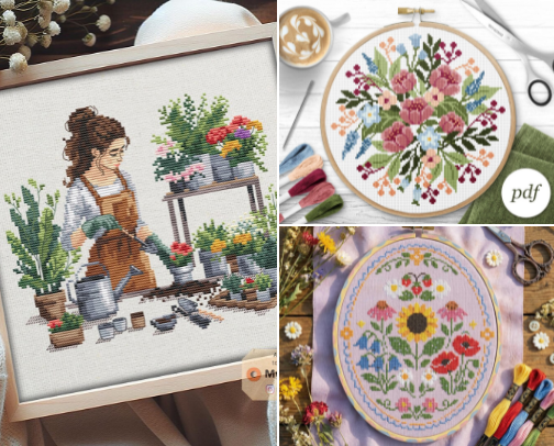 Blooming Garden Cross Stitch Patterns cover photo collage