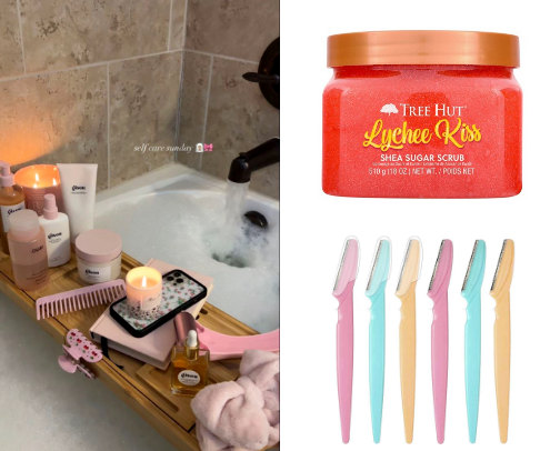 Self care night essentials 🌙🛀🫧 cover photo collage