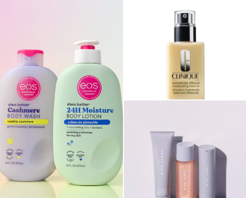 Skin care products for all skin types from normal to dry to oily. cover photo collage