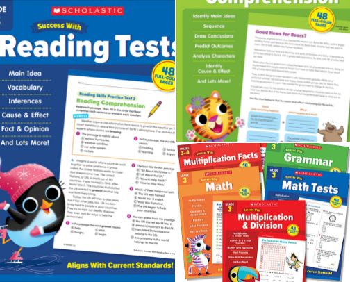 Download - Scholastic Success with Reading Tests Grade 3 Workbook and Complementary Practice cover photo collage