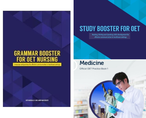 Get Free - Grammar Booster for OET Nursing: Language and grammar for effective communication in healthcare settings exam toolkit cover photo collage
