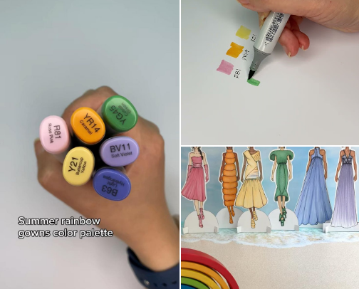 The Copic Sketch Markers I used to render my Summer Rainbow Gowns PaperDolls | color palette inspo cover photo collage