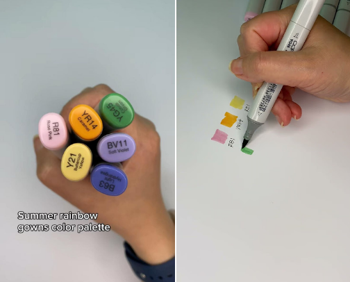 The Copic Sketch Markers I used to render my Summer Rainbow Gowns PaperDolls | color palette inspo cover photo collage