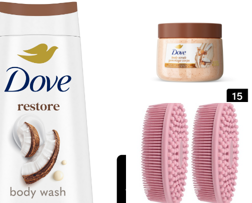 shower essentials 🥥🫧 cover photo collage