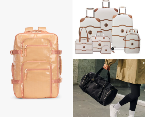 Travel backpack, luggage and baggage cover photo collage