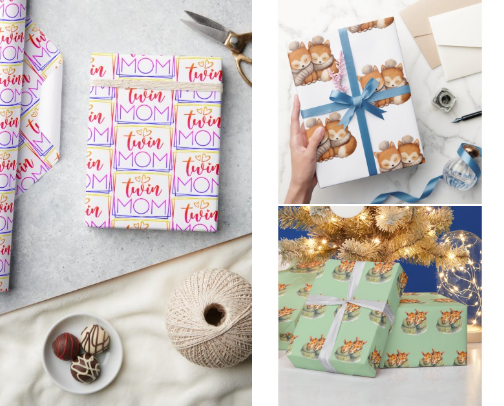 Twin Themed Gift Wrap cover photo collage