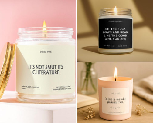 Bookish candles for your spicy reading era cover photo collage