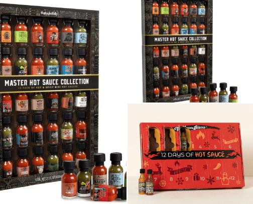 Hot sauce gift sets and advent calendar cover photo collage