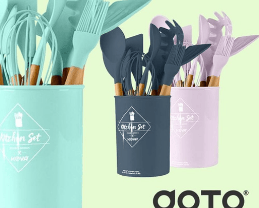 Set peralatan masak terbuat dari bahan food grade silicone cover photo collage