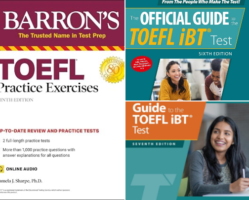Read Free - TOEFL Practice Exercises (Barron's Test Prep) companion study resources for high scores cover photo collage