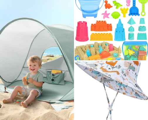 Beach essentials with kiddos cover photo collage