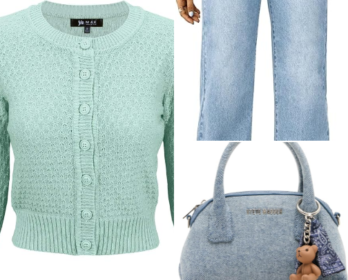 Elegant Jeans Outfit for Women | Mint Green Sweater & Denim Style cover photo collage