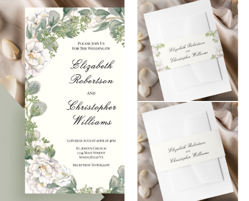 Ivory peonies and sage green wedding collection cover photo collage