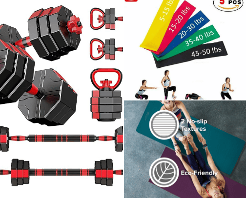 At home fitness gears cover photo collage