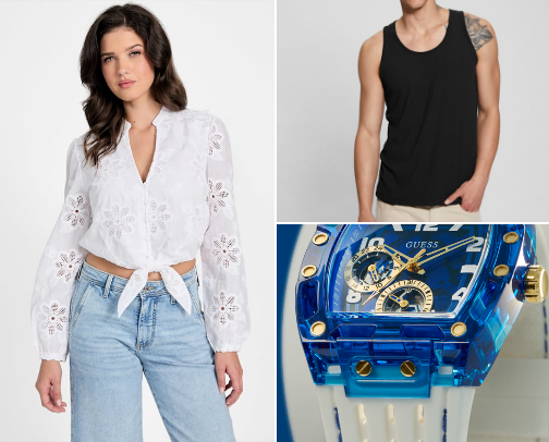 “Dare to stand out. Wear GUESS.” cover photo collage