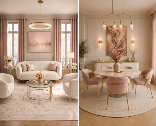 UNIVERS AURÉLIA | DÉCORATION ROSE POUDRÉ, BEIGE & DORÉ cover photo collage