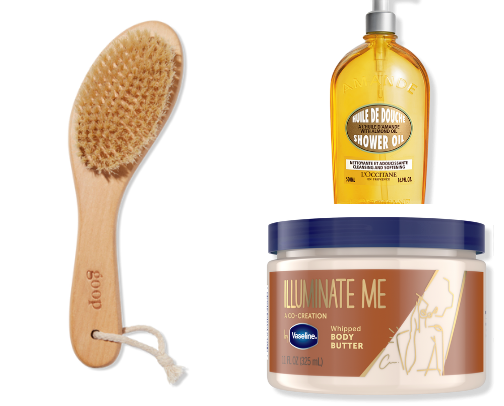 shower routine for glowy soft skin cover photo collage