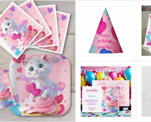 Cute Little Pink Kitten Girly Birthday Party Decor cover photo collage