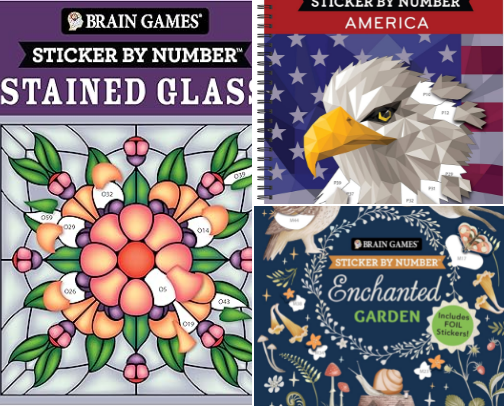 Get Free - Brain Games - Sticker by Number: Stained Glass (28 Images to Sticker)collection cover photo collage