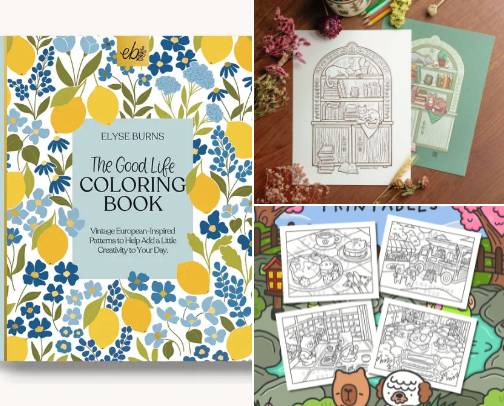 Coloring Books and Page Bundles from Real Artists that I Support. cover photo collage