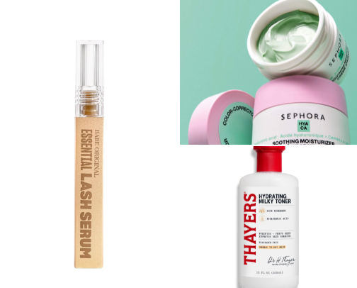 Beauty products for beautiful skin and lashes cover photo collage