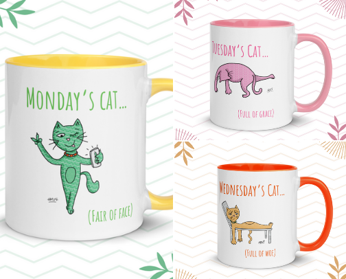 Funny Ceramic/Enamel Mugs - (cats, Shakespeare, and poetry) cover photo collage