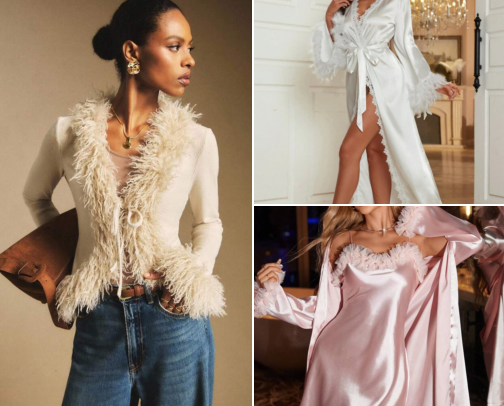 Faux Fur & Feather Fashion: Glamorous Outfits for Women cover photo collage