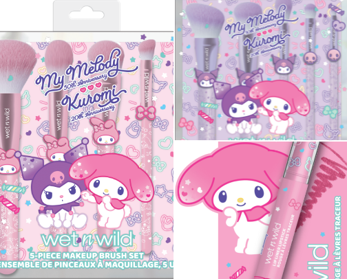 Wet n Wild x Kuromi and My Melody makeup cover photo collage