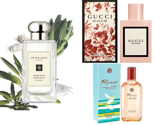 Everything on our fragrance shelf — mine, his, and my best friend's cover photo collage