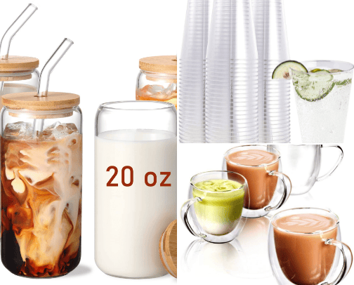 Drinking glasses and cups cover photo collage