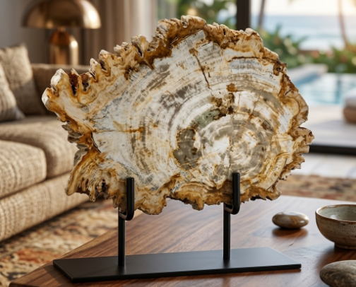Curated Petrified Wood: Statement Pieces for a Grounded, Luxury Home cover photo collage