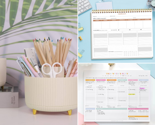 Home office items for WFH cuteness cover photo collage