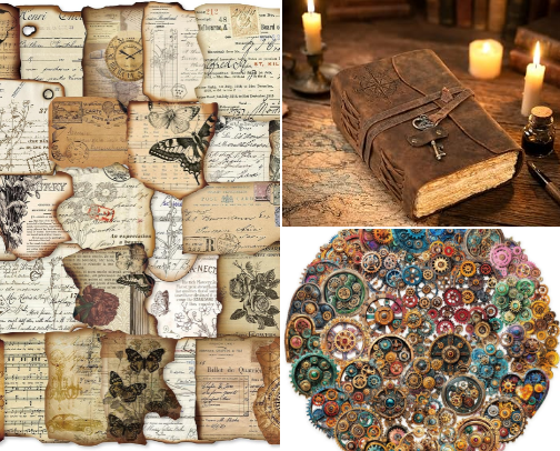 🕰️ Steampunk Junk Journal Finds ⚙️ Vintage Papers, Ephemera & Craft Supplies cover photo collage
