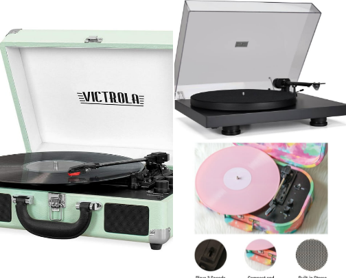 💿Grab Your Favorite Turntable : Compact & Aesthetic Vinyl Player🎶 cover photo collage