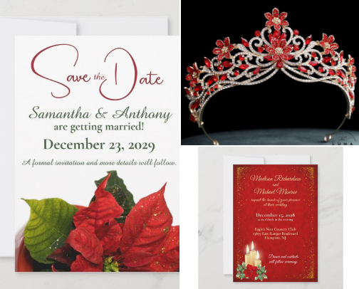 Winter Wedding Inspiration: Red Poinsettia Theme - Invitations, Accessories & Décor cover photo collage