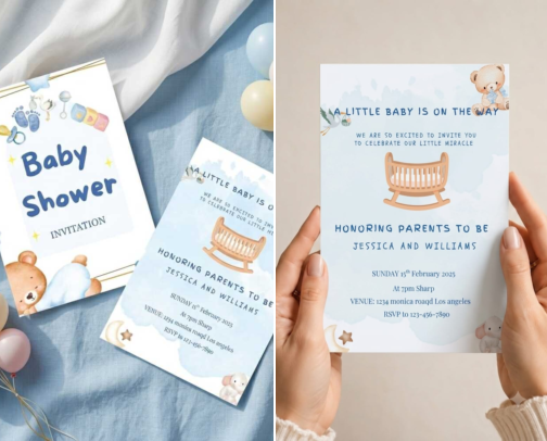 Teddy Blue Baby Shower cover photo collage