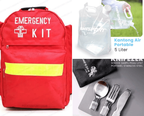Recommended bag contents in emergency situations cover photo collage
