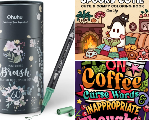 Color Me Obsessed!! Coloring Books, Pens & Markers cover photo collage