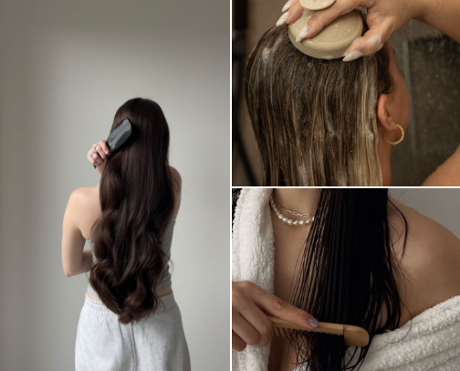✨hair care routine (for damaged hair/ straight hair) cover photo collage