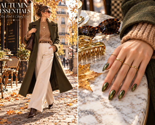 Autumn Chic: Tailored Olive Coat & Camel Knit Look 2026 cover photo collage