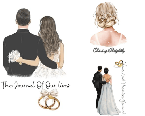 "Cherished Moments: Wedding Journals an Planners" cover photo collage