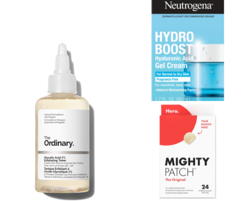 Skincare I use for sensitive, hormonal acne prone skin cover photo collage