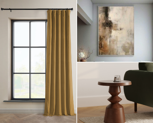 Moody Modern Living Room cover photo collage