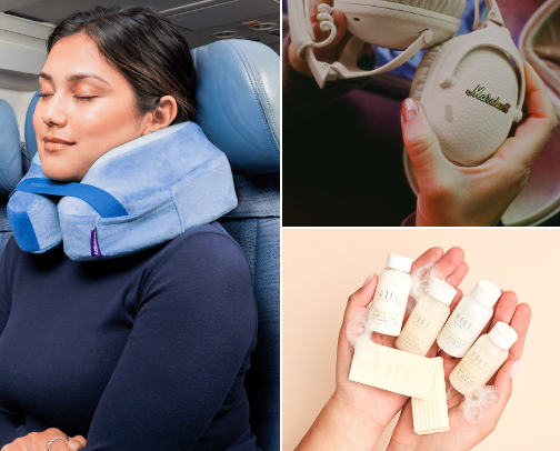 Airplane Comfort Essentials: Must-Have Travel Accessories for Smart Travelers cover photo collage