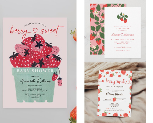 Strawberry Baby Shower Invitations cover photo collage