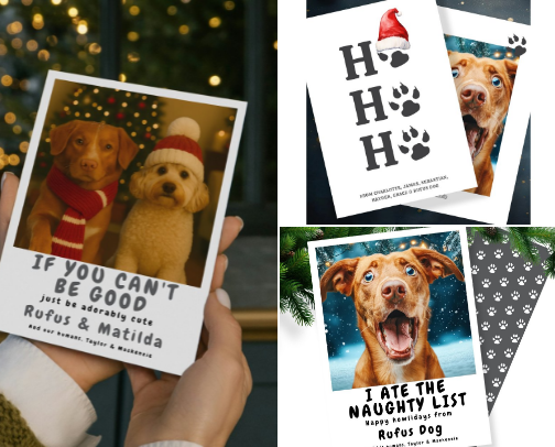 Personalized Dog Photo Christmas Cards cover photo collage
