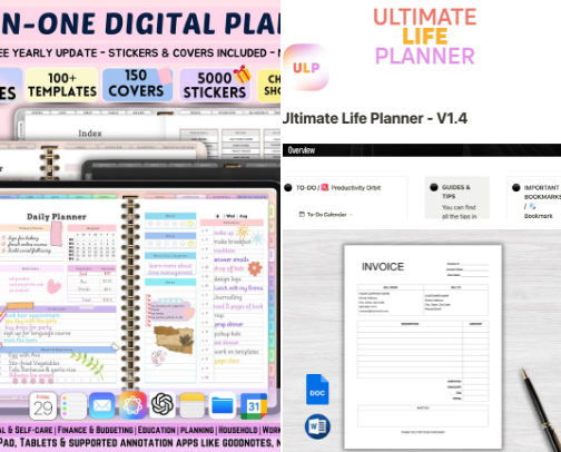 Digital Products for Productivity: Planners, Templates & Work Tools cover photo collage