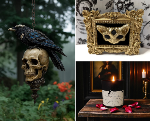 Dark Academia Gothic Inspired Halloween Decor cover photo collage